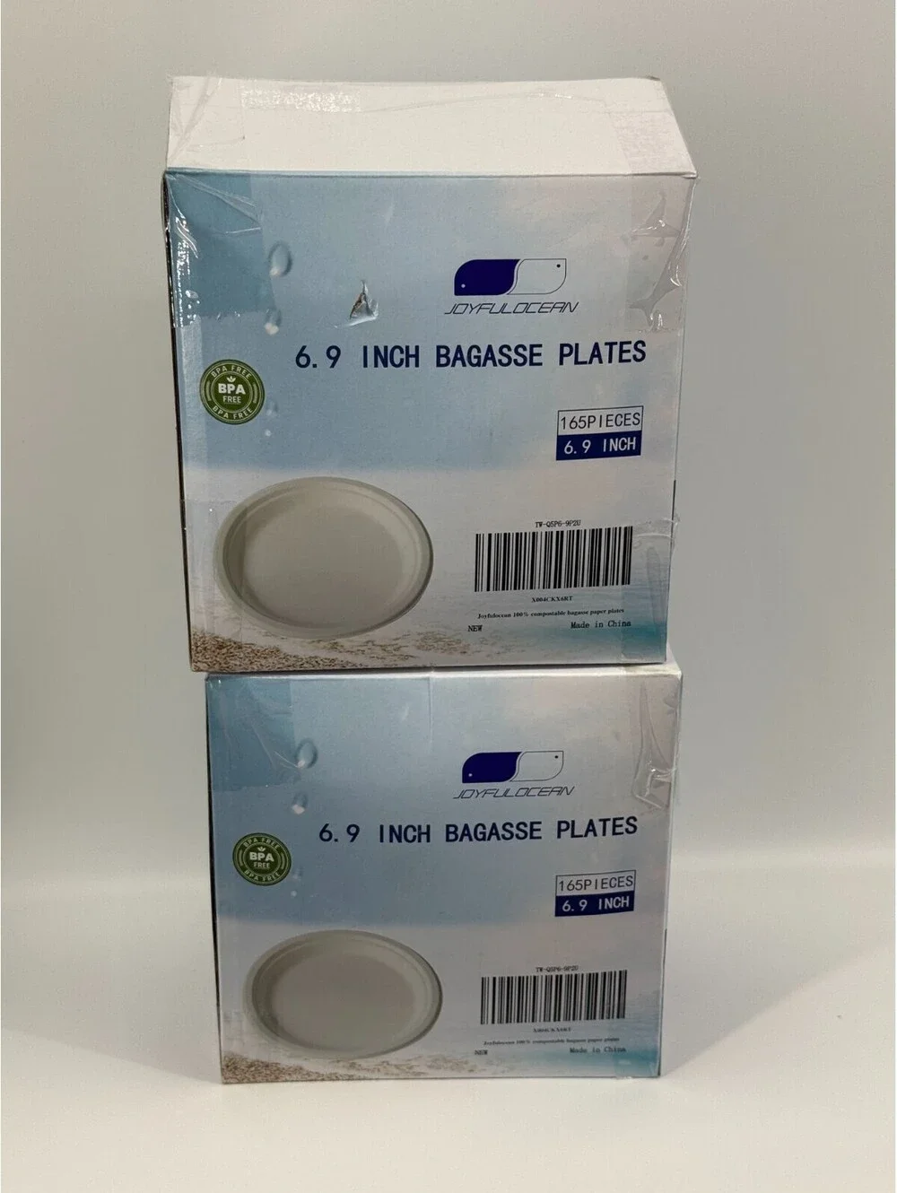 Joyfulocean 6.9 Inch Bagasse Paper Plates Compostable Bleached 165pcs - Lot of 2